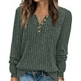 thumbnail image 4 of XPMWRP Knit Sweater Women V Neck Button Up Sweaters Jumpers Trendy Tunic Long Sleeve Pullover Tops Comfy Fall Clothes Green L, 4 of 8
