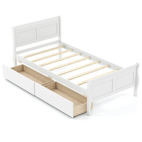 Infans Twin Size Bed Frame with 2 Storage Drawers Wood Platform Bed with Headboard