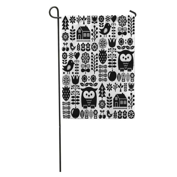 SIDONKU Flowers Scandinavian Folk Pattern Black Finnish Nordic Norwegian Leaf Finland Garden Flag Decorative Flag House Banner 12x18 inch