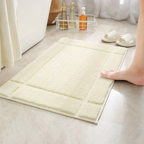 FUDAKUNA Microfiber Bathroom Rugs Absorbent Non-Slip Backing 16"x24" Soft Light Beige Geometric Pattern Bath Mats Machine Washable