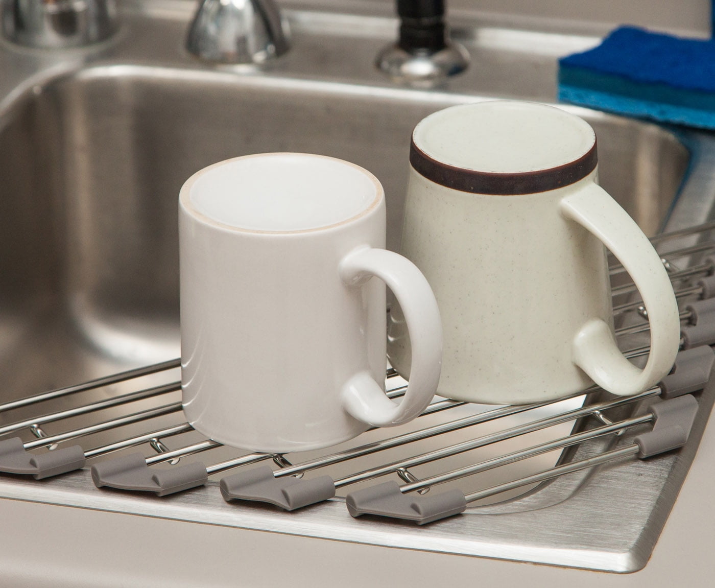 IRIS Wire Corner Foldable Dish Drying Rack in Sink, Silver