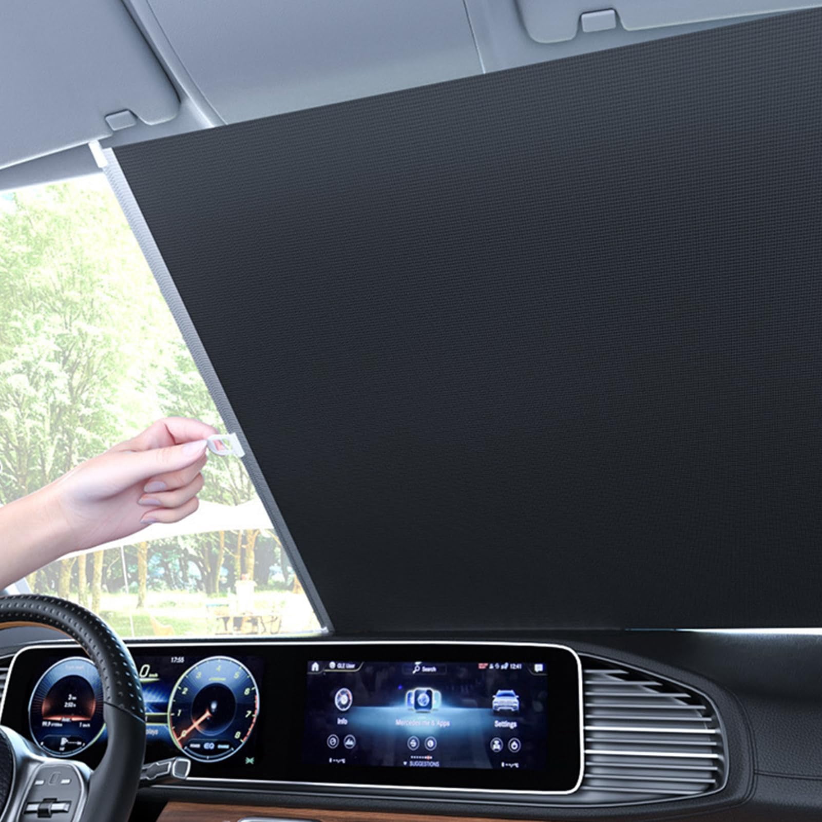 Suction Cup Roller Blinds for Windows, Black  Retractable Blackout Roller Blinds, No Drilling Sunshade Curtains