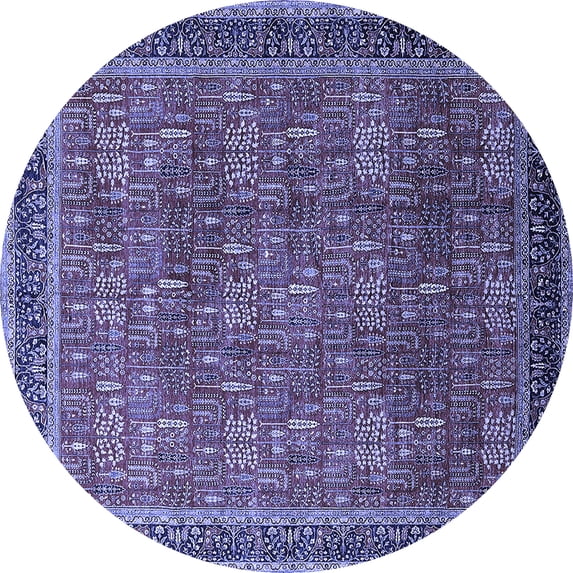 Ahgly Company Machine Washable Indoor Round Oriental Blue Industrial Area Rugs, 6' Round