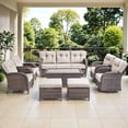 thumbnail image 2 of Bellefurn Luxury 9 Piece Outdoor Patio Furniture Sets,High Back Outdoor Wicker Conversation Set with Swivel Rocking Chairs,Sofa,Coffee Table and Ottomans for Porch Balcony Deck, 2 of 12