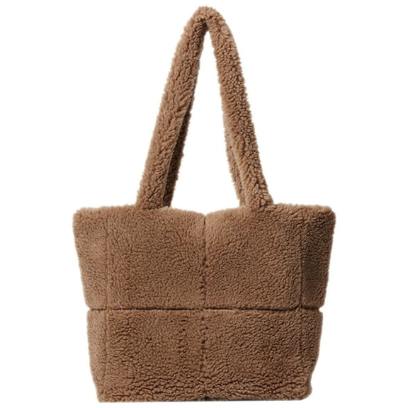 YEAHIBABY Plush Tote Bag Dark Brown For Women Work Everyday Use 1Pcs 16.5x11.8x6.3In