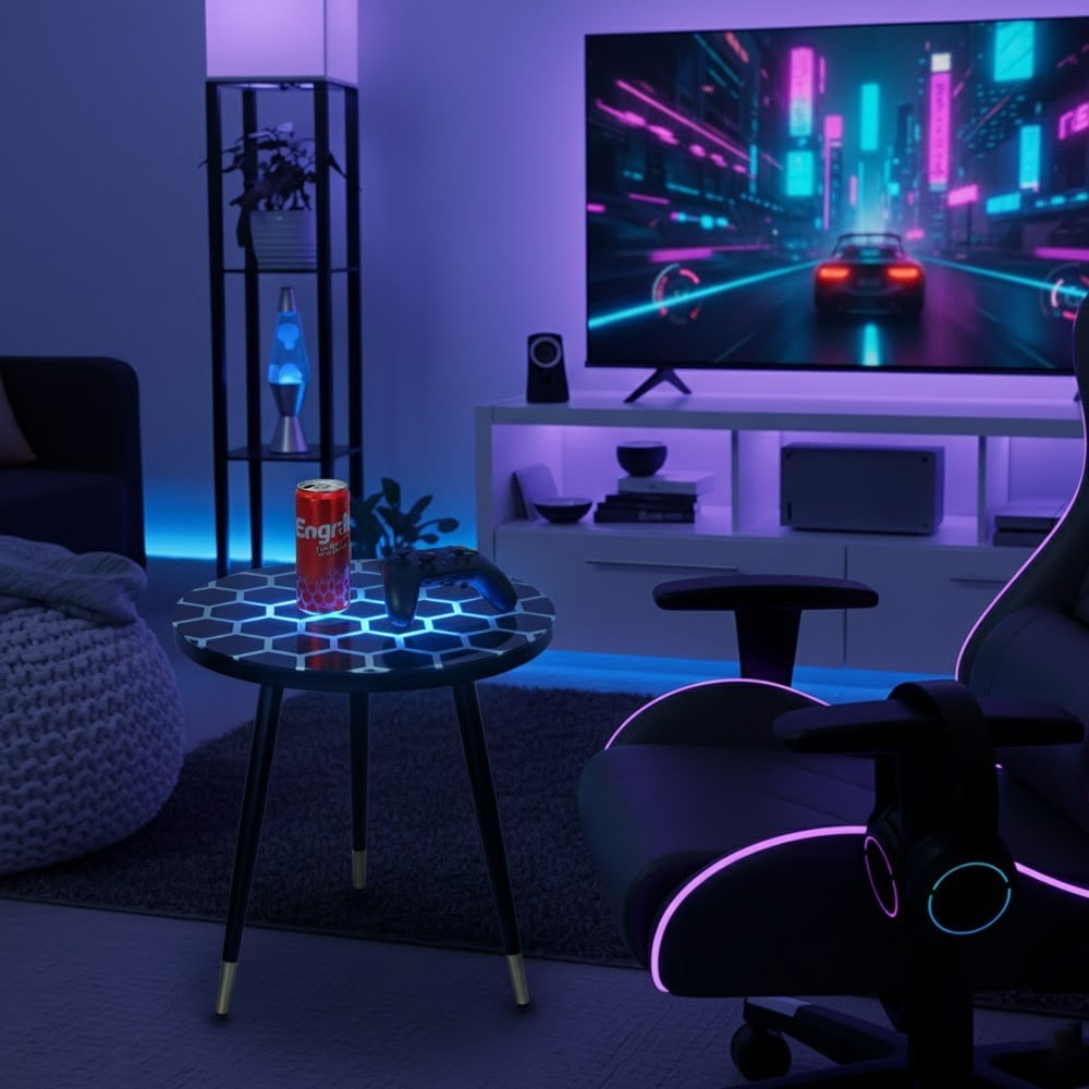 19.7" Interactive LED Touch Cocktail Table, RGB Glowing Centerpiece, Rechargeable Modern Drink Stand for Home Bar, Game Room, Parties & Entertainment