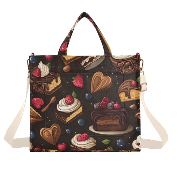 FORMRS Womens Corduroy Tote Bag Crossbody Shoulder Handbag with Pocket, Chocolate Cakes