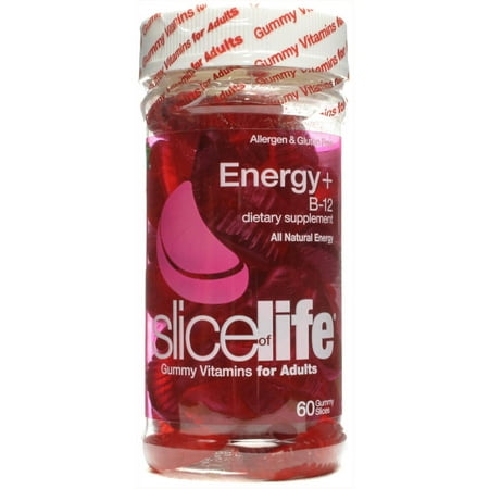 SLICE OF LIFE énergie + B12 adulte Gummy vitamines, Promest la production d'énergie en bonne santé, 60 CT
