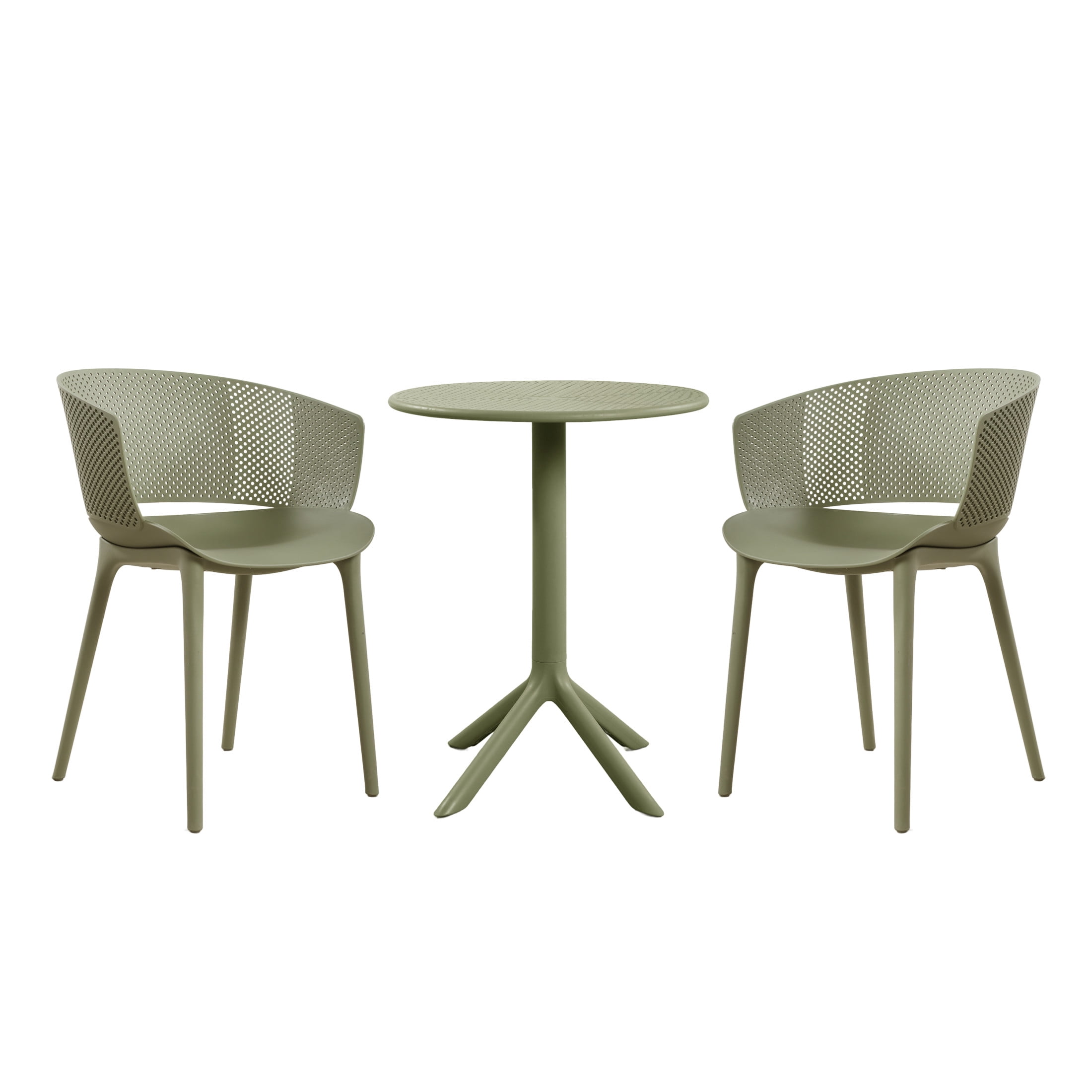 Christopher Knight Home 3-Piece Outdoor Bistro Set, Plastic Table and Round Back Chairs, Sage Green