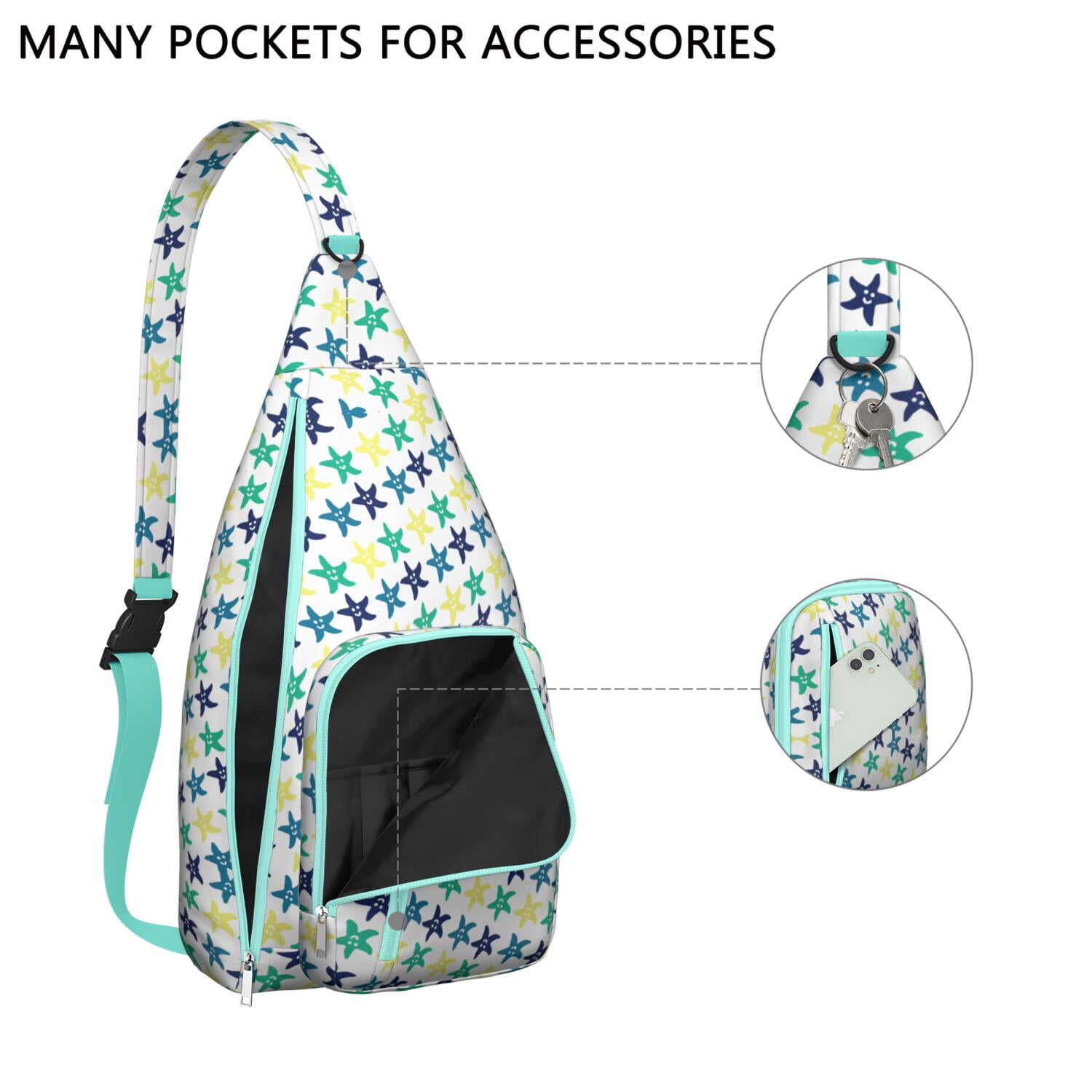 Nautical Sling Bag - Vintage Ocean Theme with Starfish, Seahorse & Seashells Print, Waterproof Lightweight Chest Pack for Beach & Seaside Adventures (Adjustable Strap, Unisex)