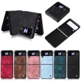 thumbnail image 2 of Compatible with Samsung Galaxy Z Flip 3 Case, Retro Shockproof PU Leather + Hard PC Shell Ultra Thin Slim Durable Protective Phone Case Cover for Samsung Galaxy Z Flip 3 5G 2021, Black, 2 of 11