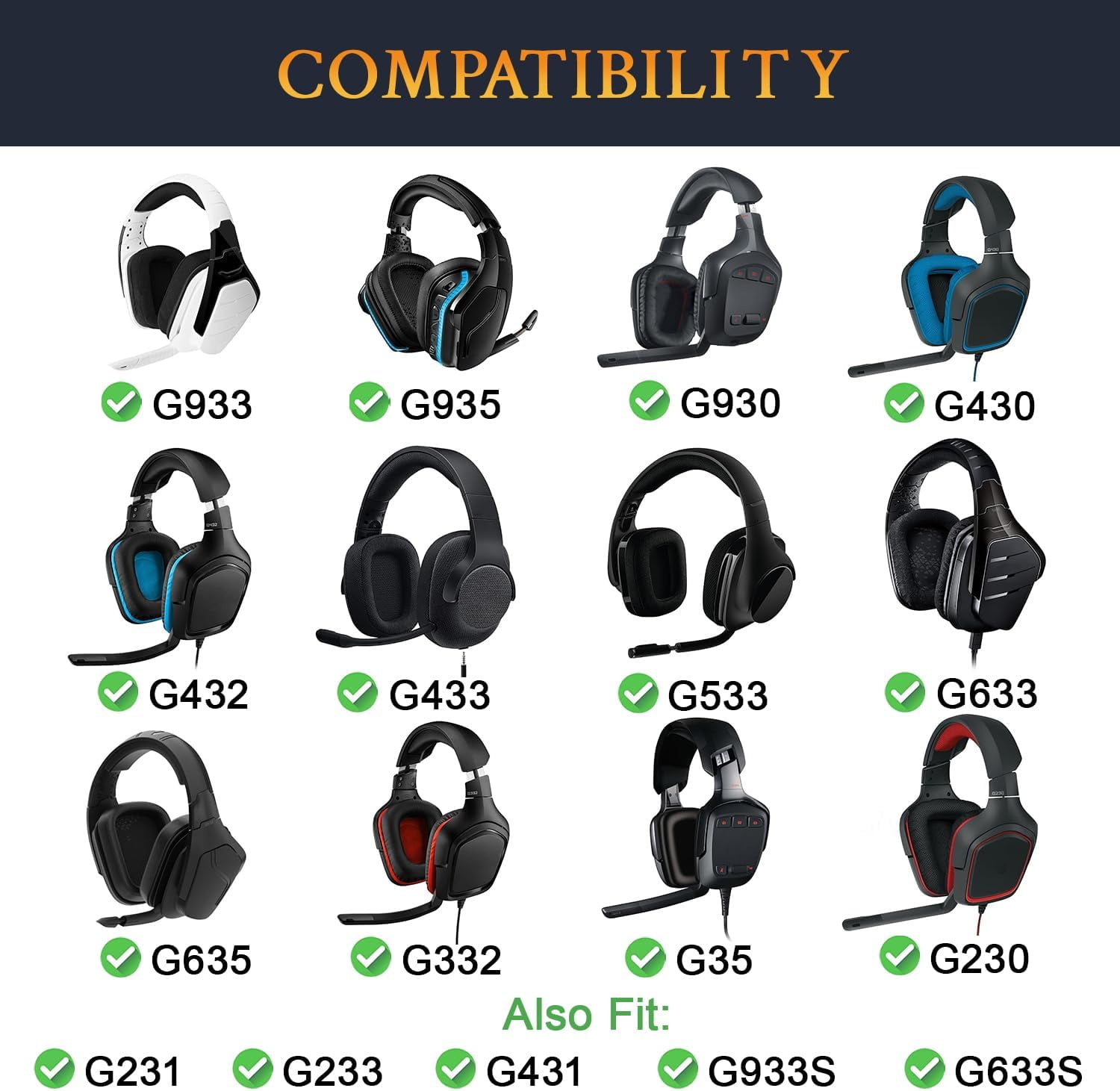 SOULWIT Mesh Fabric Ear Pads Cushions Replacement for Logitech G35