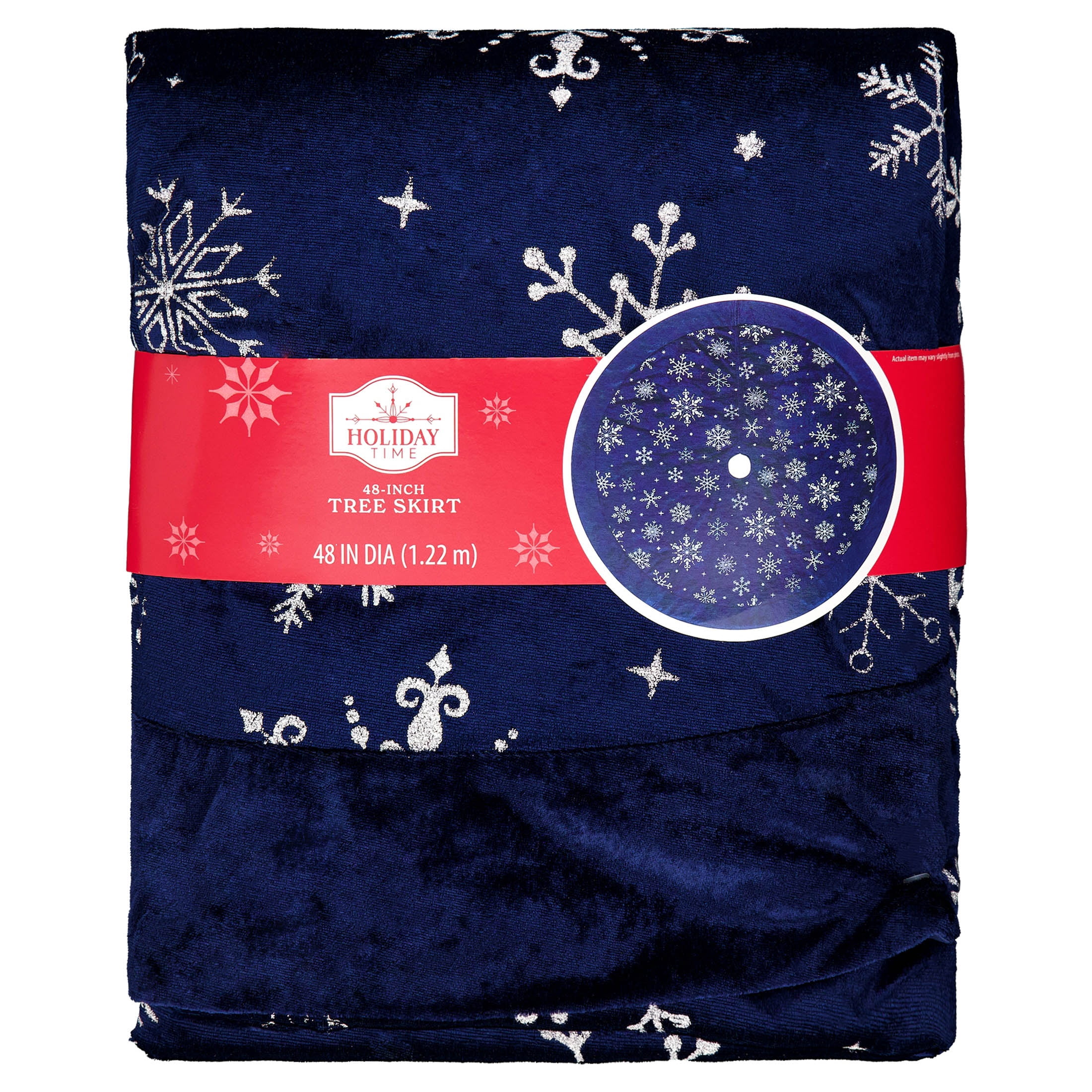 Velvet Glitter Snowflake Christmas Tree Skirt, Navy, 48", by Holiday Time