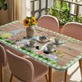 thumbnail image 3 of Happy Easter Table Cloths for 3 Foot Rectangle Tables, Gnomes Rabbit Flowers Green Check Wooden Patio Waterproof Elastic Fitted Tablecloths, Washable Rectangular Table Cover for Camping, 3 of 8