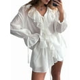 thumbnail image 2 of Two Piece Sets for Women Long Sleeve Peplum Lace Trim Chiffon Shirt Wide Leg Short Pants Vacation Travel Outfits White L, 2 of 9