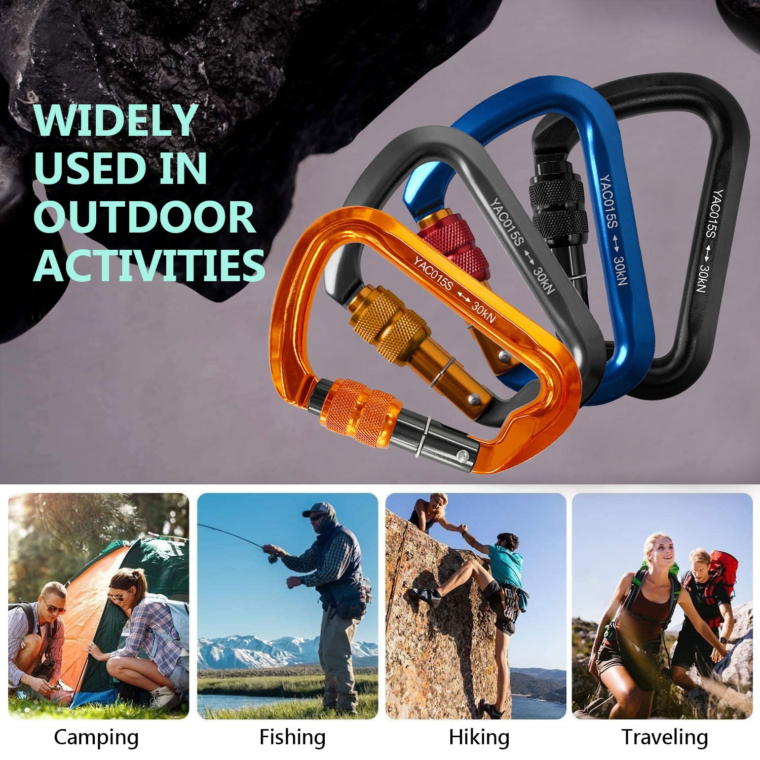 Aluminum Carabiner Clip, Heavy Duty Carabiners with Screw Gate 30kN D Ring Locking Carabiner for Hiking Camping Fishing and Outdoor Use(5 PCS)