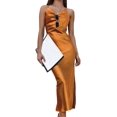 thumbnail image 4 of GHSDFBB Robe Satinée Sans Manches à Bretelles Spaghetti pour Femmes Cocktail Plage Soirée Col Bénitier à Pois Léopard Midi, 4 of 6
