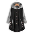 thumbnail image 2 of Bjutir Long Sleeve Coats For Women Women Plus Size Button Coat Patchworl Tops Hooded Pullover Loose Sweater Coat Black, 2 of 5