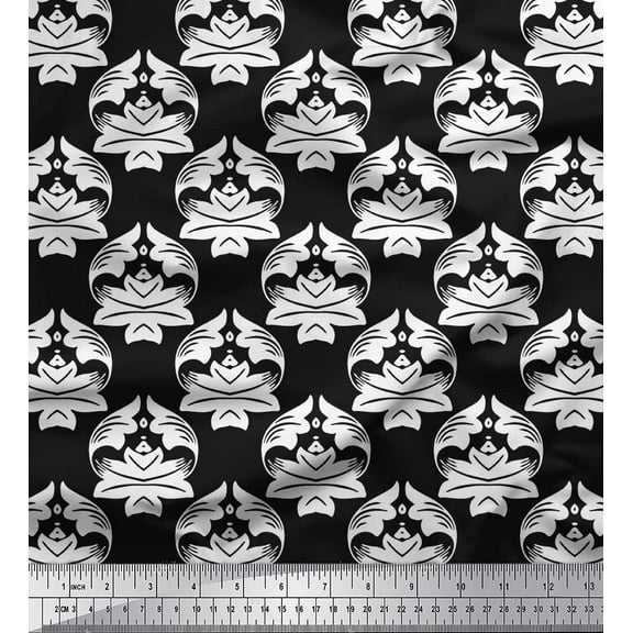 Soimoi Black Cotton Duck Fabric Flourish Damask Printed Craft Fabric by the Yard 42 Inch Wide