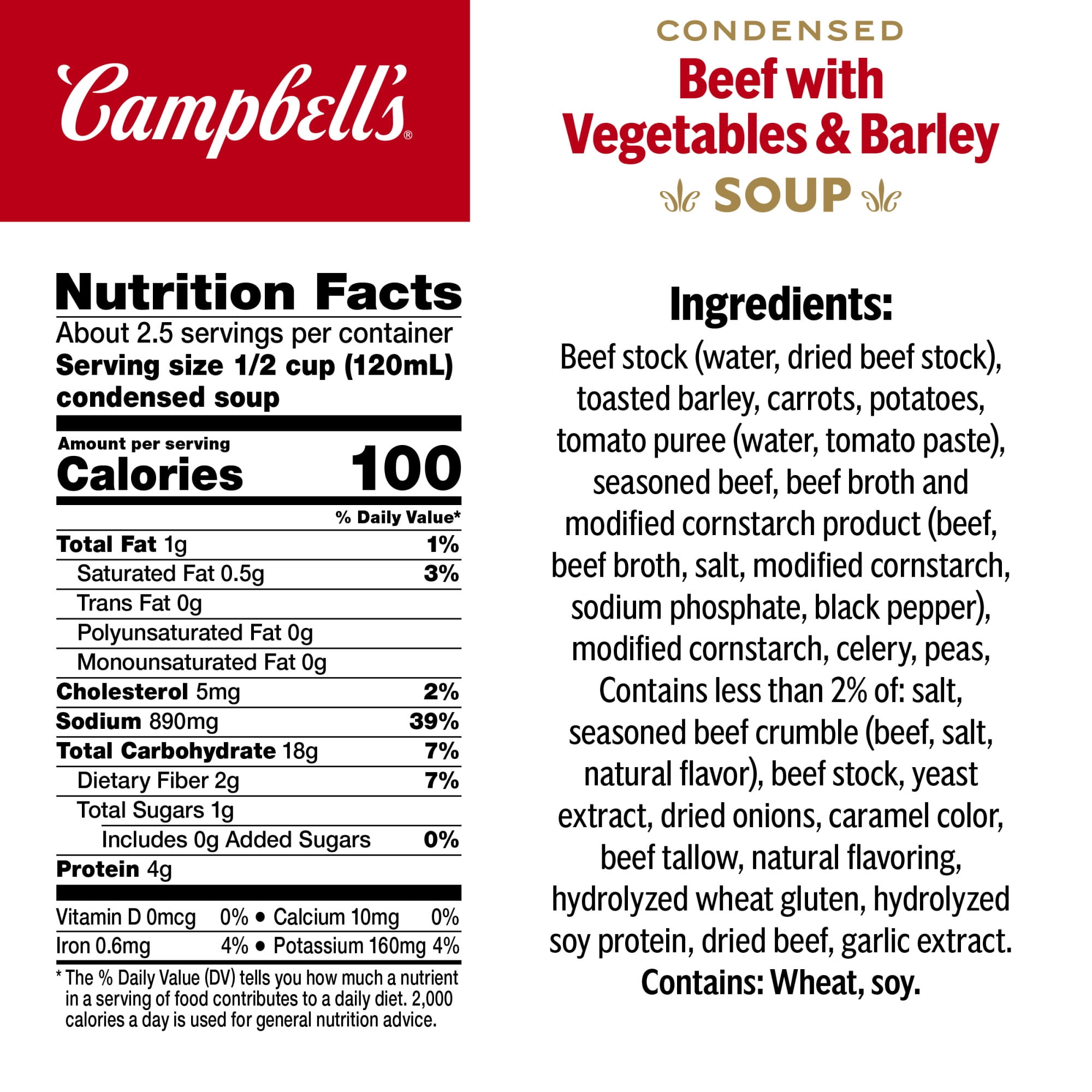 (12 pack) Campbell's Condensed Beef Soup with Vegetables and Barley, 10.5 oz Can