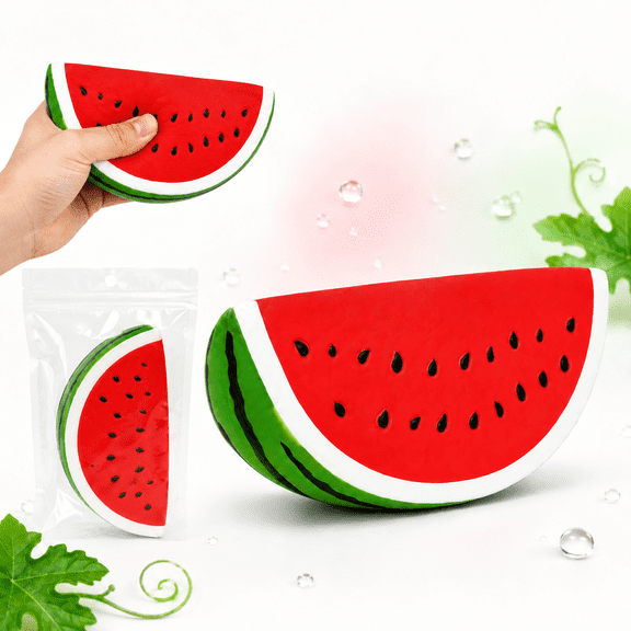 Watermelon Squishy Toy, Jumbo Squishy Fruit Stress Ball, Realistic Watermelon Slice Squeeze Fidget Toy, Soft Sensory Toy for Kids Adults Desk Decor Gift