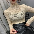 thumbnail image 5 of Fusipu Elegant Women Turtle Neck Long Sleeve Floral Lace Blouse Top Slim Base T-shirt, 5 of 8