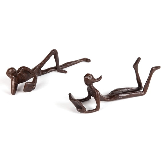 Danya B. Man and Woman Leisurely Reading a Book Bronze Sculptures – Metal Shelf Decor (Set of 2)