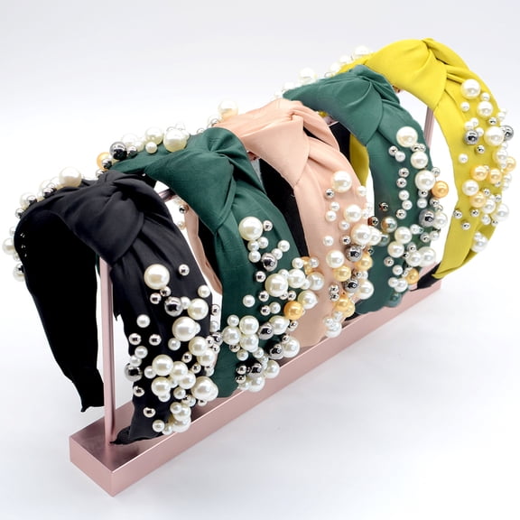 Cheers.US Women Girls Fashion Polyester Faux Pearl Twist Knotted Hair Hoop Headwear Headband Head Wrap Fashion Hair Accessory