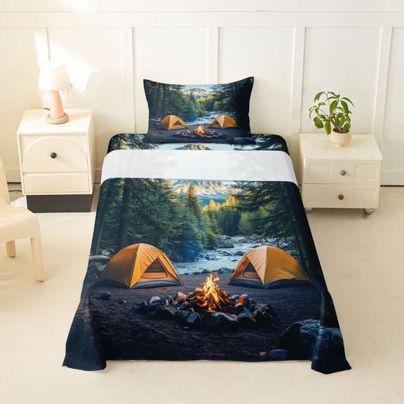 Catabedysis Camper Twin Sheets,Outdoor Adventure Theme Bedding For Boys,Multicolor,3-Piece,1 Fitted Sheet and 1 Pillowcase