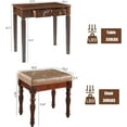 thumbnail image 2 of Solid Wood Makeup Vanity Table Set, 31.5" Wide Dressing Vanity Table with 2 Drawers and Vanity  Stool Writing Desk with Solid Wood Legs & Button Tufted Cushioned Stool, Cherry&Light Brown, 2 of 7