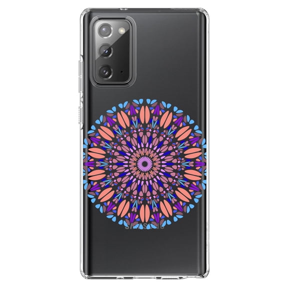 DistinctInk Clear Shockproof Hybrid Case for Galaxy Note 20 ULTRA (6.9" Screen) - TPU Bumper Acrylic Back Tempered Glass Screen Protector - Modern Mandala - Blue Peach Purple