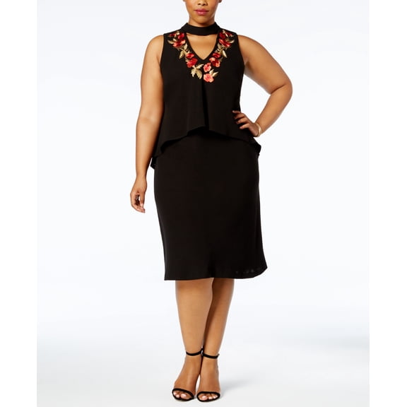 SL Fashions Plus Size Embroidered Choker Dress Black 14W