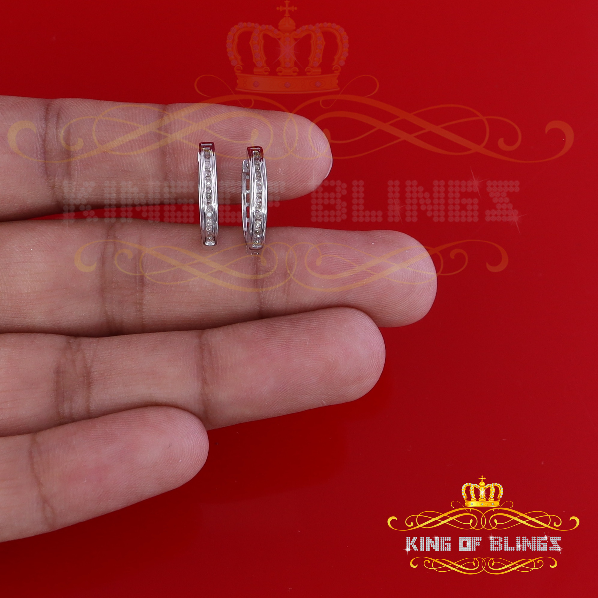 King of Bling's 0.25ct Diamond 925 Sterling Silver White Hoop Stud Earrings For Men's / Women's