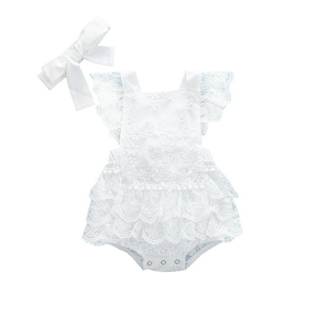 

Onesie Baby Jumpsuit Baby Girls Jumpsuit Ruffled Cotton Sleeveless Lace Embroidery Romper For Baby White Baby Crawling Clothes Kid Child Fashion Baby jumpsuits