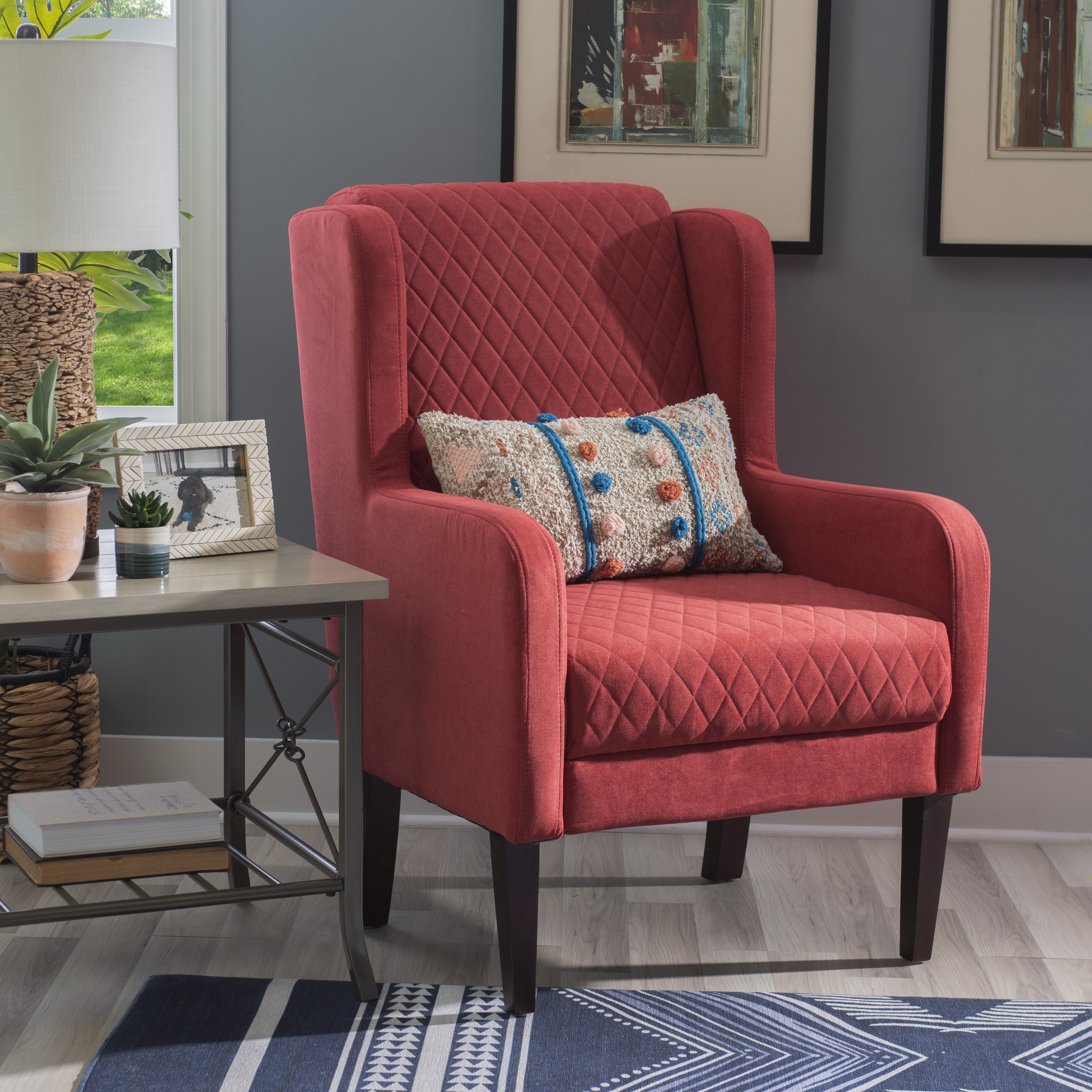 Powell Laude Quilted Velvet Wingback Accent Chair, Rust