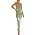 thumbnail image 2 of Vestido tubo ajustado para mujer, sin tirantes, con abertura lateral y ribete de color en contraste., 2 of 8
