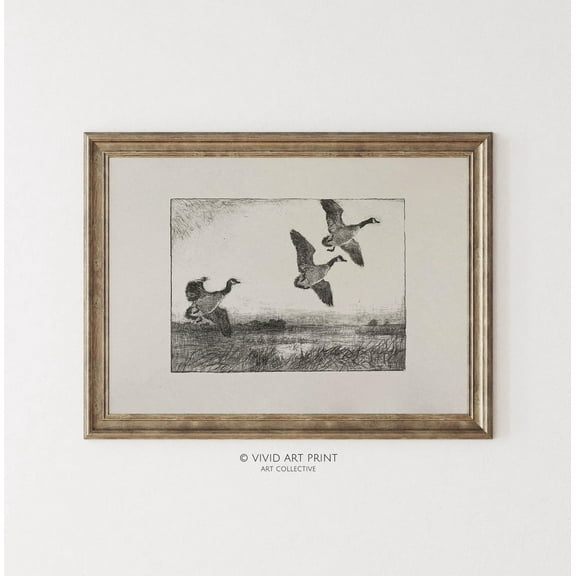 Vintage Geese Flight Sketch Wall Art, Rustic Farmhouse Home Decor Classic Wildlife Etching, Vivid Art Print Fb-037 Wall Art, Modern Wall Decor, 8x12 UNFRAMED