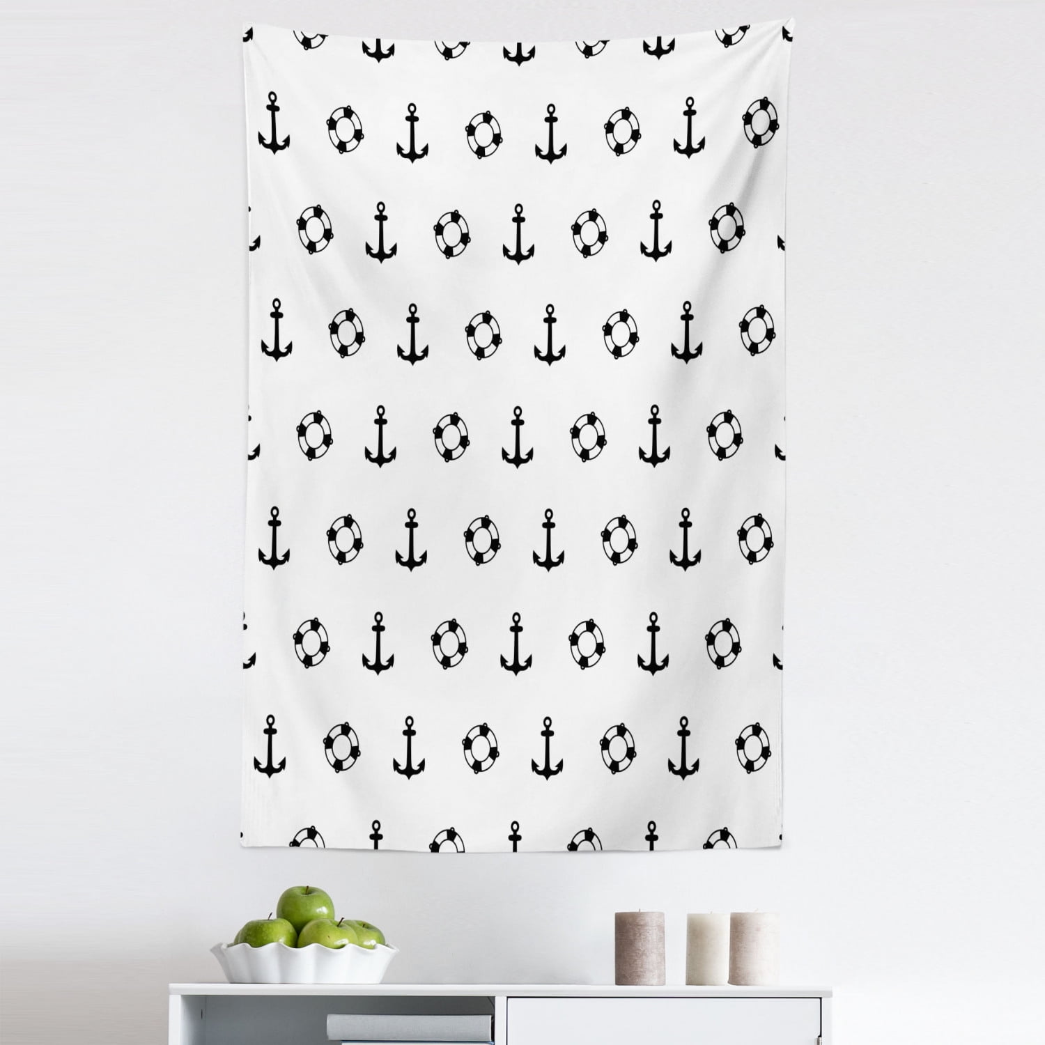 Nautical Tapestry, Maritime Theme Objects Anchors and Pattern Navy 