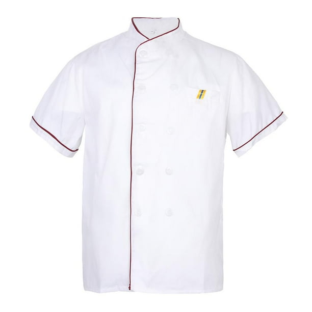 Uniforme de chef de manga corta, ropa de cocina de hotel, delantal, talla L costura roja