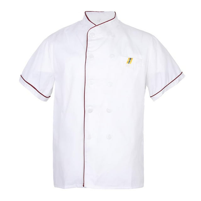 Bata/Chaqueta de cocina con bolsillo, chaqueta de chef, uniforme de cocinero de manga corta, panadero L costura roja