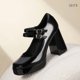 thumbnail image 5 of Zapatos IDIFU Mary Janes para mujer, tacón negro con plataforma, 10 cm, 5 of 6