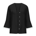 thumbnail image 4 of Sevevn Cardigan Sweaters for Women Women's Solid 3/4 Sleeve Flared Cuffs Lace Linen Cardigan Early Access Deals Black XL, 4 of 6