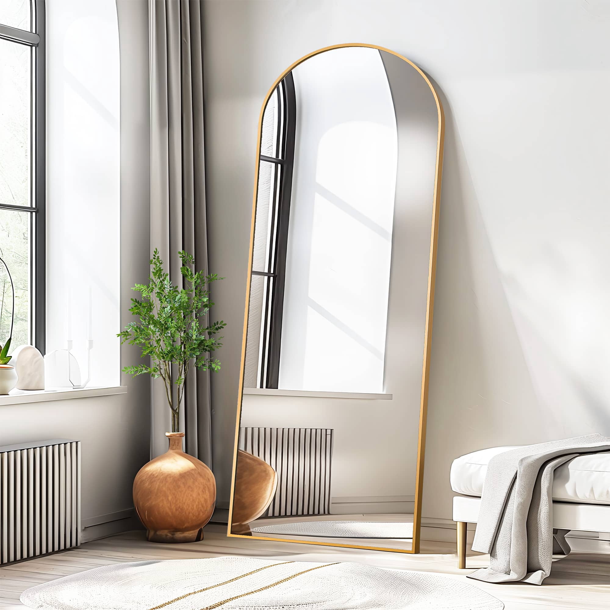 MAYEERTY 71" × 38" Arched Full Length Mirror Aluminium Alloy Floor Mirror, Gold