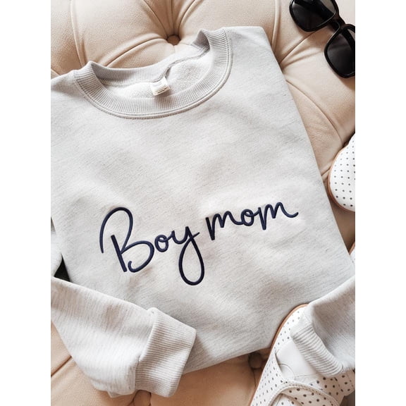 Boy Mom Embroidered Sweatshirt, Embroidered Crewneck Pullover for Busy and Comfy Mom Life, Mothers Day Shirt, Boy Mom Shirt, Funny Mom Shirt
