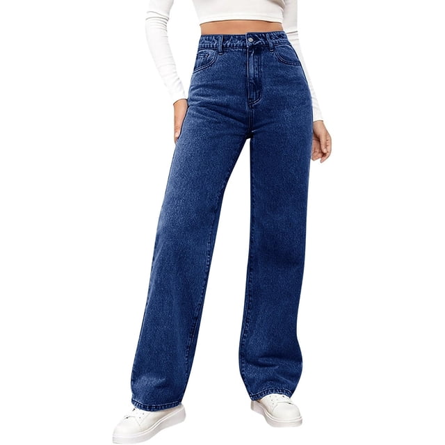 Npasoilc Pantalons pour Femmes Taille Haute Jambe Droite Grand Jeans