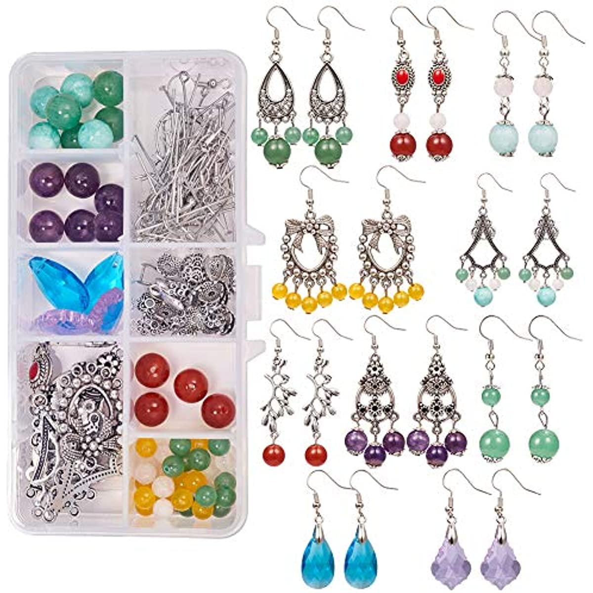 MENKEY Gemstones for Jewelry Making, 1126PCS Rock Beads with Pendants,  Earring Supplies and Making Tools Kit for DIY Bracelet Necklace and  Earrings 