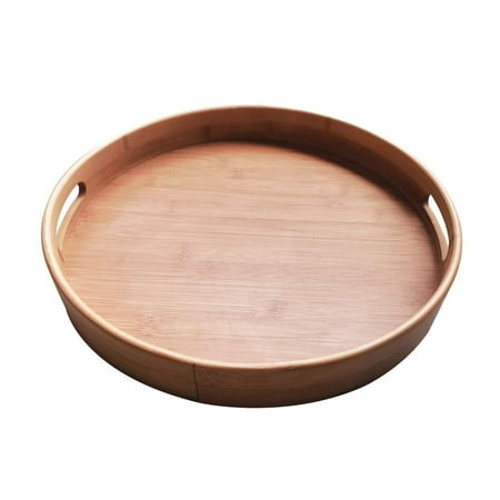 

Bellaven Bamboo Tray - Bamboo Wood Natural Round Serving Tray Raised Edge Food Tray Cut-Out Handles (40*40*5cm) Brown 40*40*5