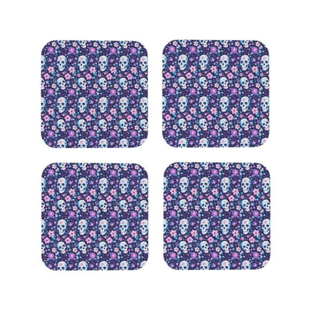 

Tideii Skull Purple Flower for Leather Coasters 4 Pieces Anti-fouling and Anti-scalding Decorative Coasters Suitable for Restaurants Kitchens Coffee Shops-Square