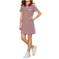 thumbnail image 2 of Spazoro Girls Cute Dresses, Short Sleeve Striped Soft & Comfy Collared Casual A-Line Dress for School Wine Size 7-8 Years, 2 of 6