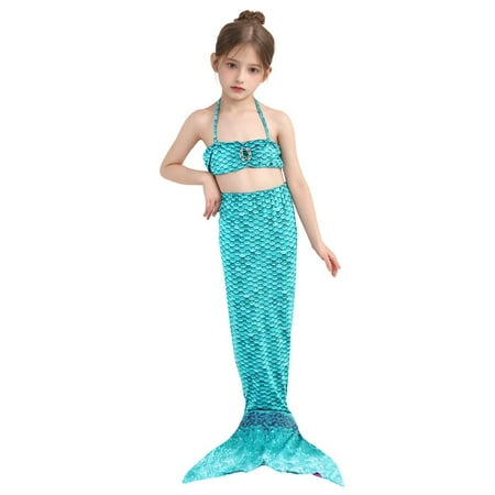 Toimothcn Swimsuit For Girls Sleeveless Casual Colorful Fish Scale Printed 2 Piece Tail Bikini Set Quickly Dry Cover Up Swimwear 6-7 Years